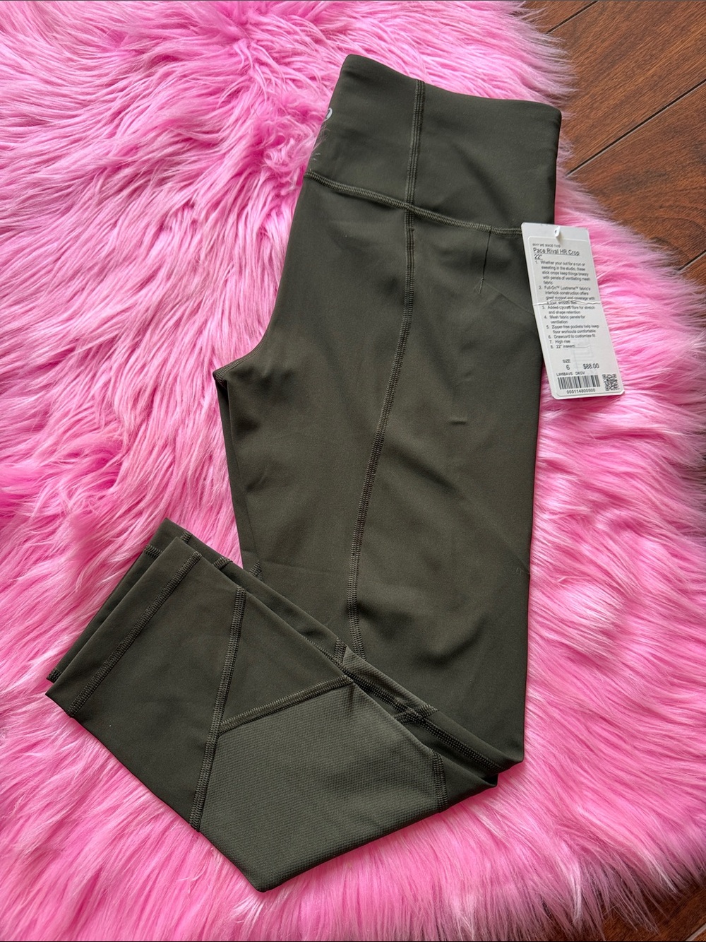 Lululemon size 6 pace rival HR crop 22” dark olive NWT